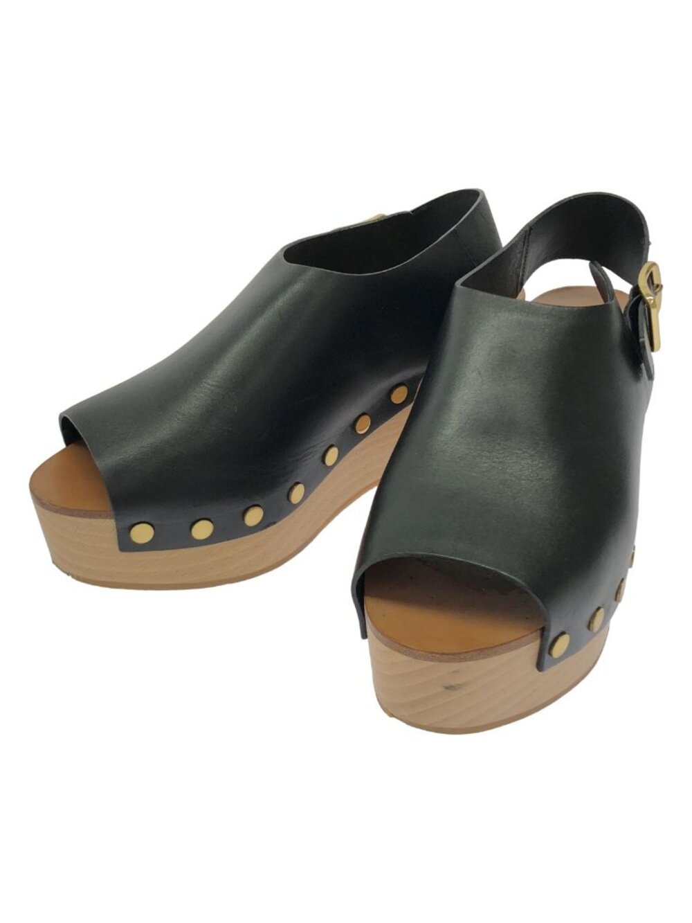 Celine by Phoebe Philo Wood Sole Leather Sandals 38 Black